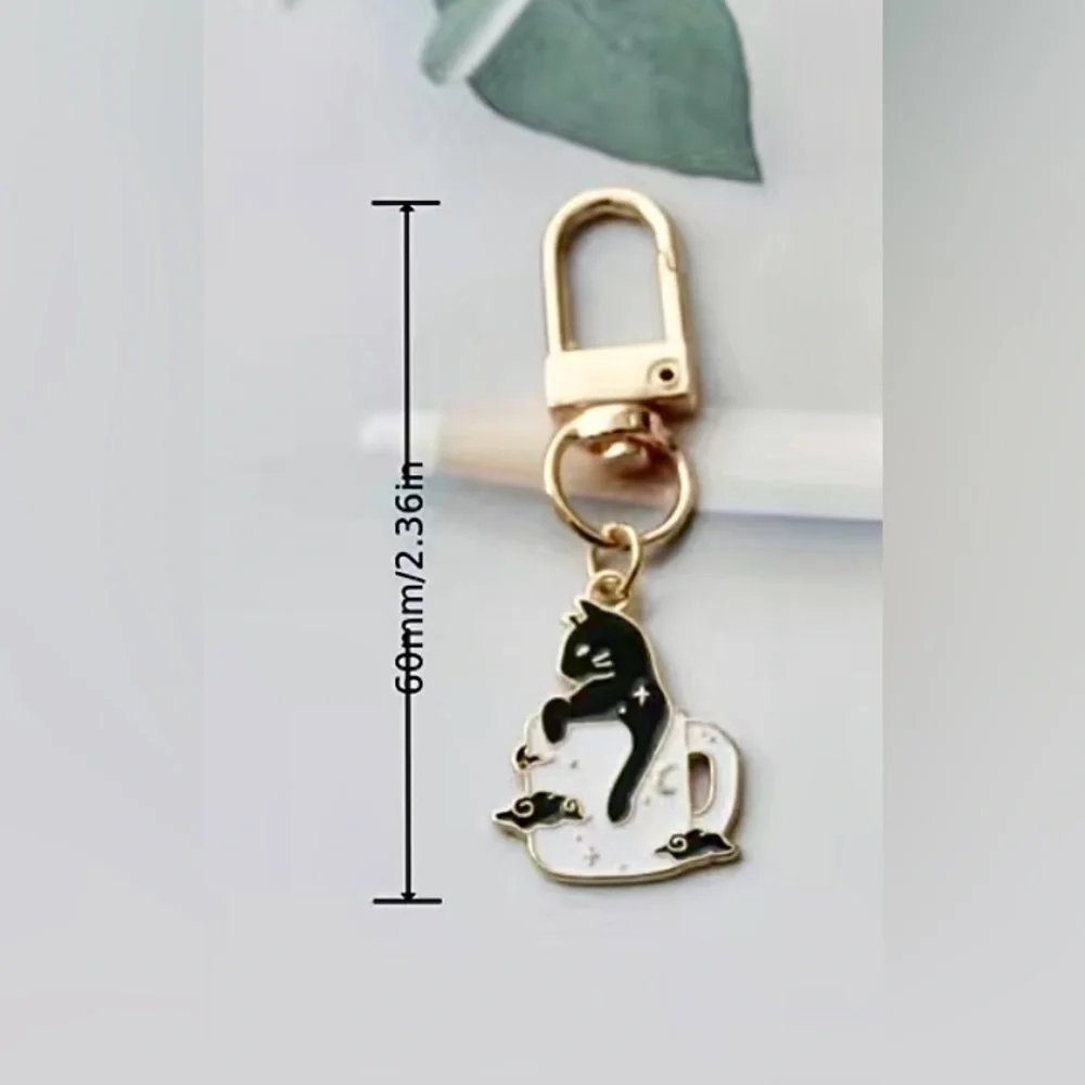 Cat in Coffee Cup With Clouds Keychain